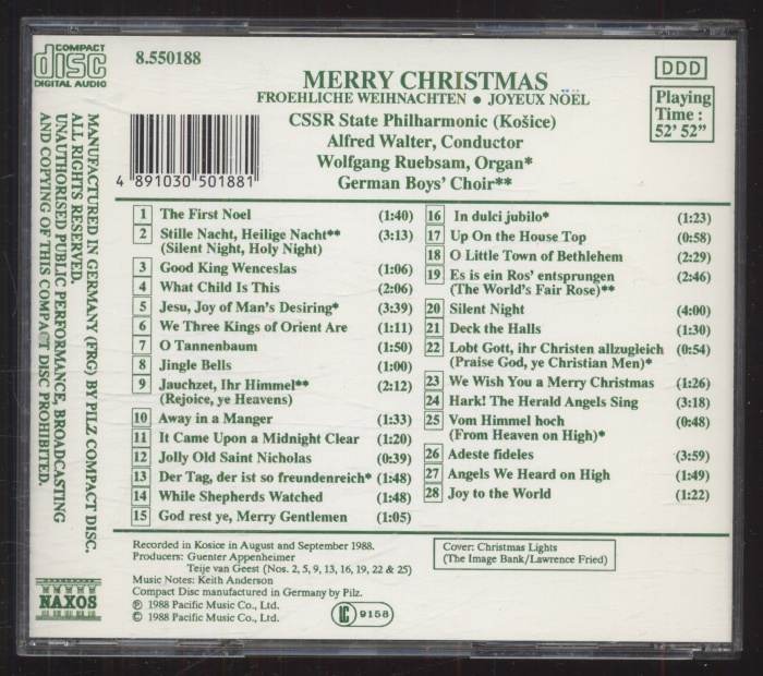 CSSR State Philharmonic (Košice) , Conductor Alfred Walter , Organ Wolfgang Ruebsam*, German Boys' Choir* - Merry Christmas, Froehliche Weihnachten, Joyeux Noël (CD)