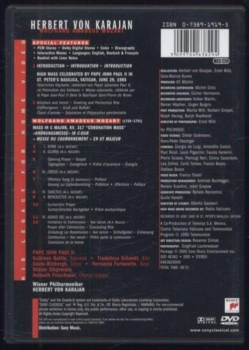 Wolfgang Amadeus Mozart, Herbert Von Karajan, Pope John Paul II, Wiener Philharmoniker, Wiener Singverein - Coronation Mass: High Mass Celebrated By Pope John Paul II (DVD)