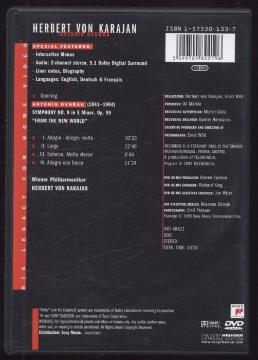 Antonín Dvořák, Herbert von Karajan, Wiener Philharmoniker - Symphony No. 9 "From The New World" (DVD)
