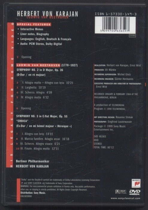 Herbert von Karajan, Berliner Philharmoniker, Ludwig van Beethoven - Symphonies Nos. 2 & 3 (DVD)