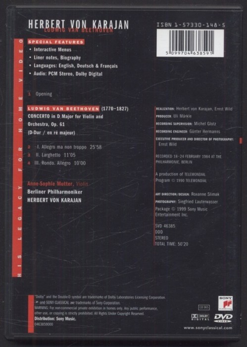 Beethoven / Karajan, A.-S. Mutter, Berliner Philharmoniker - Violin Concerto (DVD)