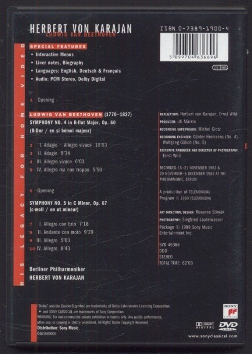 Herbert von Karajan, Ludwig van Beethoven, Berliner Philharmoniker - Symphonies Nos. 4 & 5 (DVD)