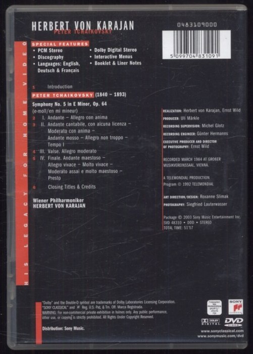 Herbert von Karajan, Wiener Philharmoniker - Pyotr Ilyich Tchaikovsky: Symphony No. 5 (DVD)