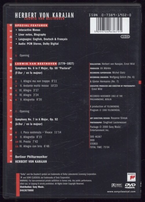 Ludwig van Beethoven, Herbert von Karajan, Berliner Philharmoniker - Ludwig Van Beethoven: Symphonies Nos. 6 "Pastoral" & 7 (DVD)