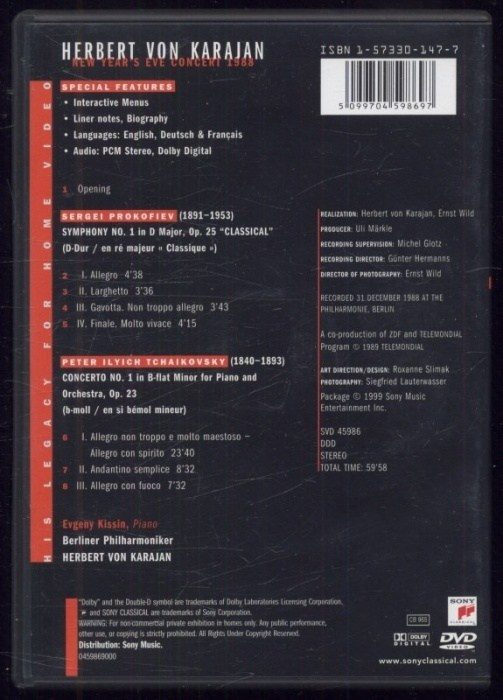 Herbert von Karajan, Berliner Philharmoniker, Yevgeny Kissin - New Year's Eve Concert 1988 (DVD)