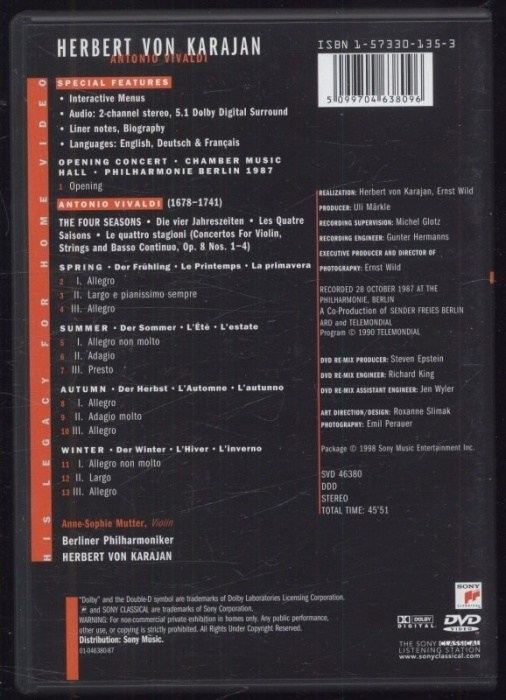 Vivaldi - Anne-Sophie Mutter, Wiener Philharmoniker, Herbert Von Karajan - The Four Seasons (DVD)