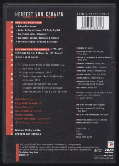 Herbert von Karajan, Ludwig van Beethoven, Berliner Philharmoniker - Symphony No. 9 (DVD)