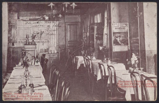 Paříž. Česká restaurace. Restauratér Fr. Poledne. (Brasserie tchèque, 57 rue des petites écuries à Paris)