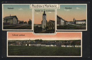 Morkovice. Pozdrav z Morkovic. Nádraží. Náměstí. Celkový pohled.