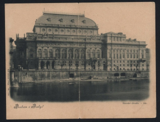 Praha. Pozdrav z Prahy. Národní divadlo. Panoramatická - skládací - dvoudílná.