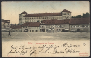 Bílina. Bílin. Markplatz mit Schloss