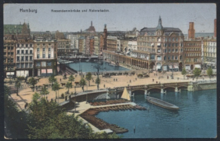 Hamburk. Reesendammbrücke und Alsterarkaden.