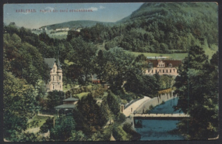 Karlovy Vary. Karlsbad. Partie bei Café Schonbrunn