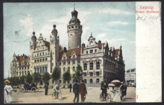 Leipzig. Neues Rathaus. Kola. Automobil. Koláž.