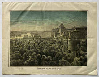 Praha. Zahrada slepců blíže věže Daliborky v Praze (litografie, 1872)