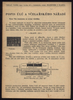 Vácha, Václav - Popis úlů a včelařského nářadí