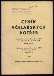 Ceník včelařských potřeb Družstevního zásobovacího podniku ÚSSD v Praze