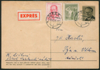 Dopisnice (Pofis CDV137E) dofrankovaná (EXPRES) zn. Pof. č. 741 a 782