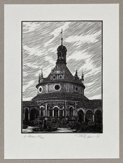 František Dobeš - Jindřichův Hradec, zámek (linoryt)