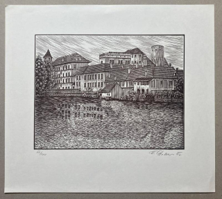 František Dobeš - Jindřichův Hradec (linoryt)