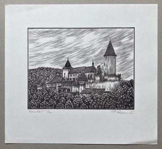František Dobeš - Křivoklát (linoryt)
