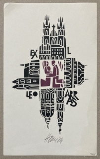 Miroslav Houra - Ex libris Leo Arras (barevný dřevoryt)
