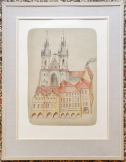 Jiří Hanžlík - Praha - Staroměstské náměstí - Kostel Matky boží před Týnem (litografie)