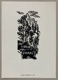 Jaroslav Vodrážka - Ex libris J. Hakl (linoryt)