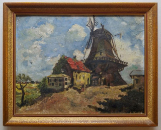 L. Knell (?) - Větrný mlýn (De Bonte Hen, Zaandam) (olej na lepence)