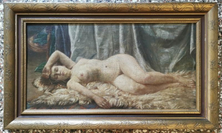 Josef Ferdinand Hetteš - Ležící akt (olej na lepence)
