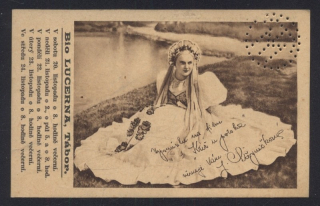 Jiřina Štěpničková, z filmu Kříž u potoka (reklamní pohlednice Bio Lucerna, Tábor)