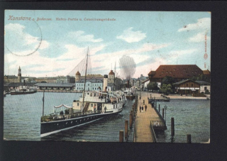 Konstanz am Bodensee. Hafen Partie u. Couciliumgebäude.