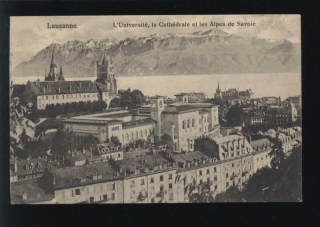 Lausanne. L'Université, la Cathédrale et les Alpes de Savoie