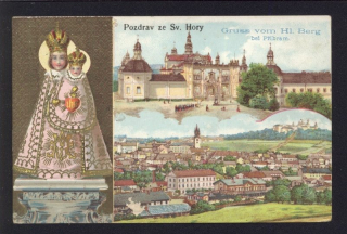 Příbram. Svatá hora u Příbrami. Pozdrav ze Sv. Hory. Gruss vom Hl. Berg bei Příbram. (litografie)