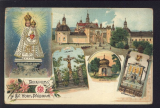 Příbram. Svatá hora u Příbrami. Pozdrav ze Sv. Hory. (litografie)