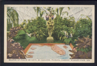 Statue of Ponde de Leon by Ganiere. World's fair. Florida Garden 1934