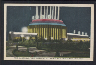 The Mammoth Ford Building at Night and the Torch of Light. World's fair Chicago