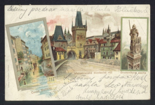 Praha. České Benátky. Malostranská mostecká věž. Bruncvíkova socha