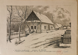 Jiří Probošt (1880-1953) - Alšův rodný domek v Miroticích - litografie