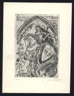 Jan Ferdinand Pistorius (1899-1985) - Ex Libris Jiří Nový - Sv. Jiří bojuje s drakem (lept)