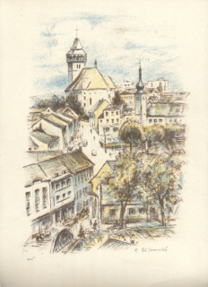 František Bílkovský (1909 - 1998) - Dačice (litografie)