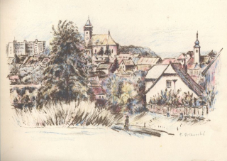 František Bílkovský (1909 - 1998) - Dačice II. (litografie)