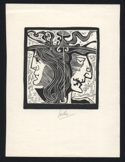 Josef Liesler (1912 - 2005) - Dvě tváře (linoryt)