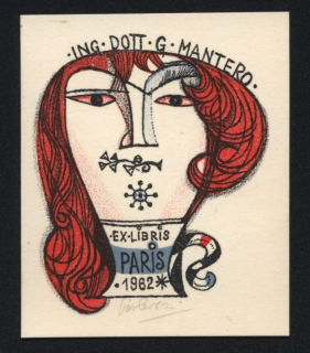 Josef Liesler (1912 - 2005) - Ex libris Paris 1962 - Ing. Dott. G. Mantero (litografie)