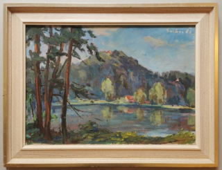 Karel Smetana (1918-1998) - Mladá Vožice od Pavlova - Kaple Panny Marie na Hradě (olej na sololitu)