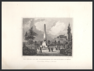 Brno. Špilberg. Obelisk na Františkově (Der Obelisk aug den Franzensberge und der Spielberg in Brünn)