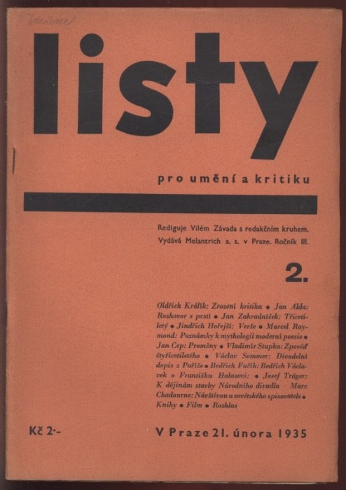 Listy pro umění a kritiku 1935 (3. ročník, kompletní) čísla 1 až 20