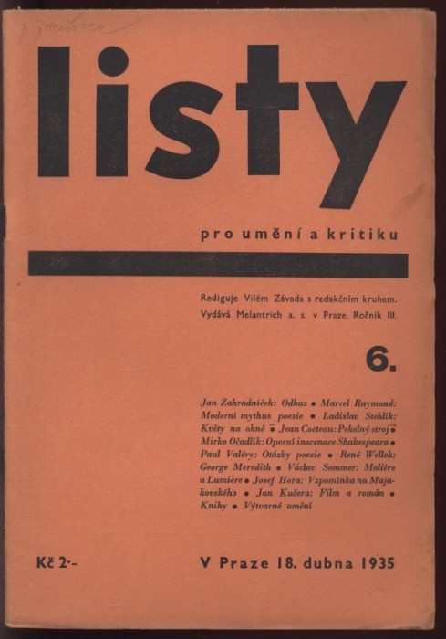 Listy pro umění a kritiku 1935 (3. ročník, kompletní) čísla 1 až 20