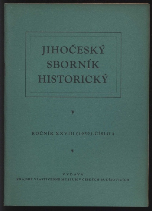 Jihočeský sborník historický 1959 (čísla 1 až 4) ročník 28