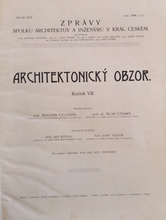 Architektonický obzor 1908 (kompletní 7. ročník, 12 čísel) vázáno
